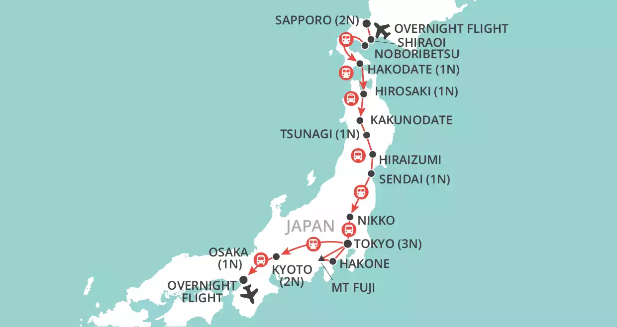 Journey through Japan map