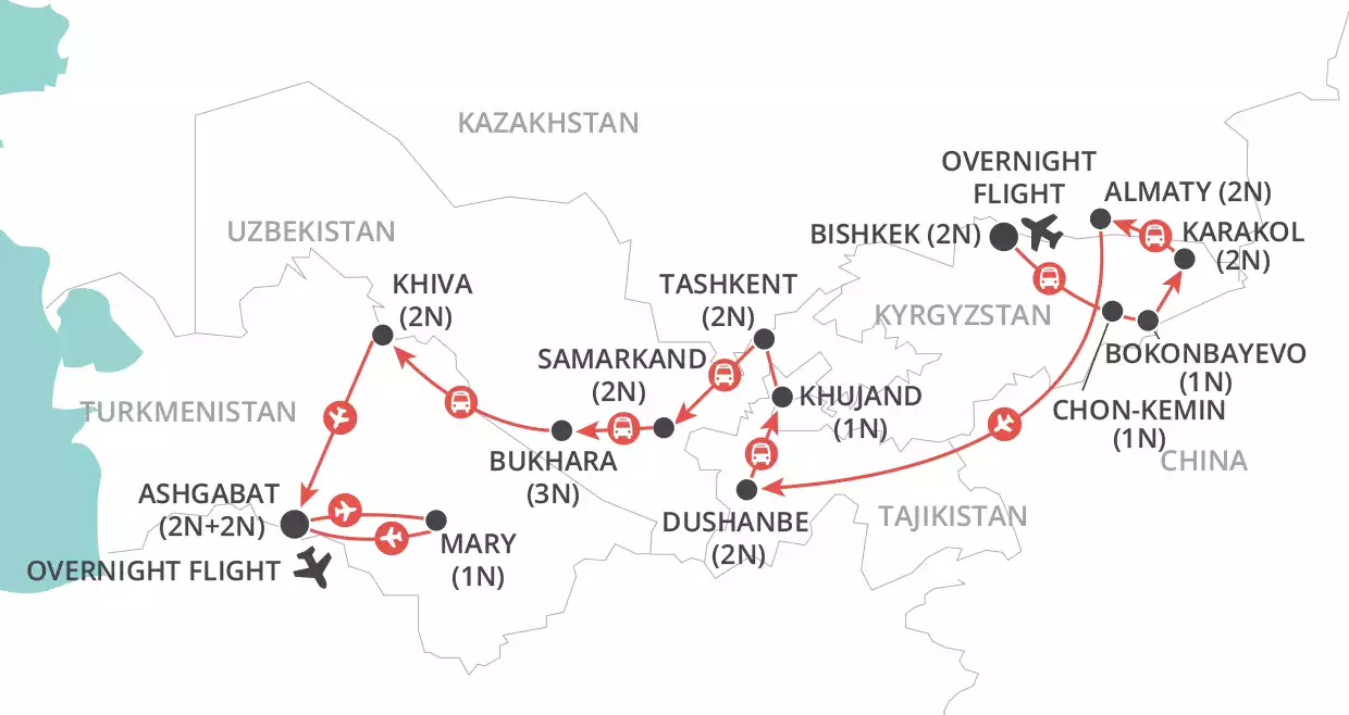 Journey through Central Asia map
