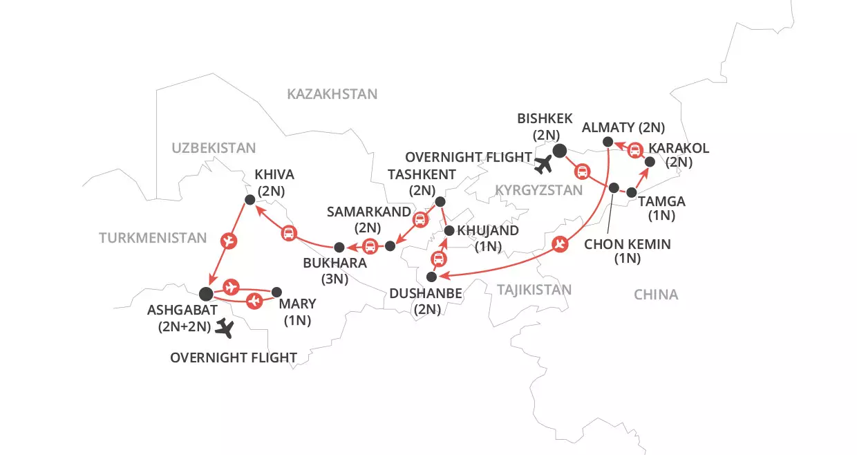 Journey through Central Asia map