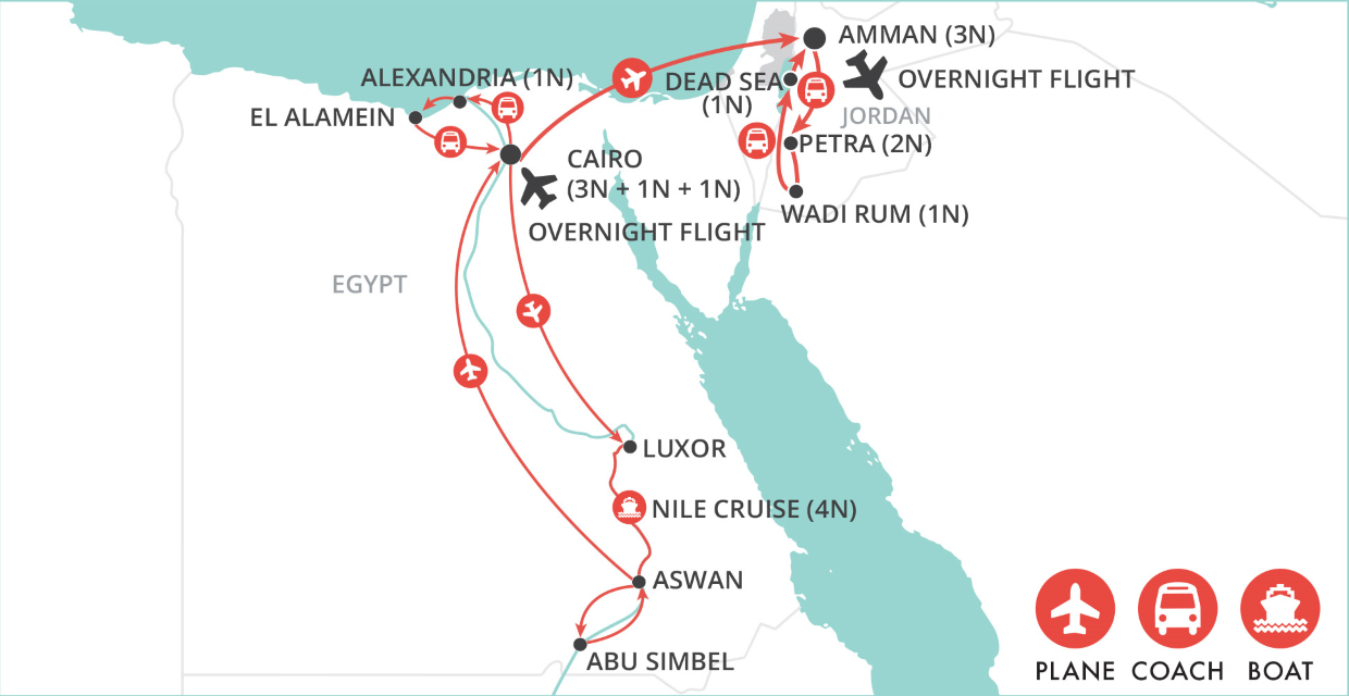 Egypt & Jordan Adventure map