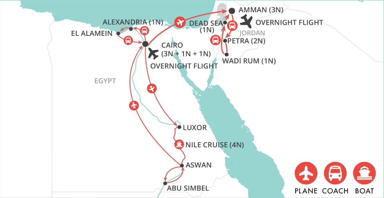 egypt jordan tours from australia Egypt & Jordan Adventure map