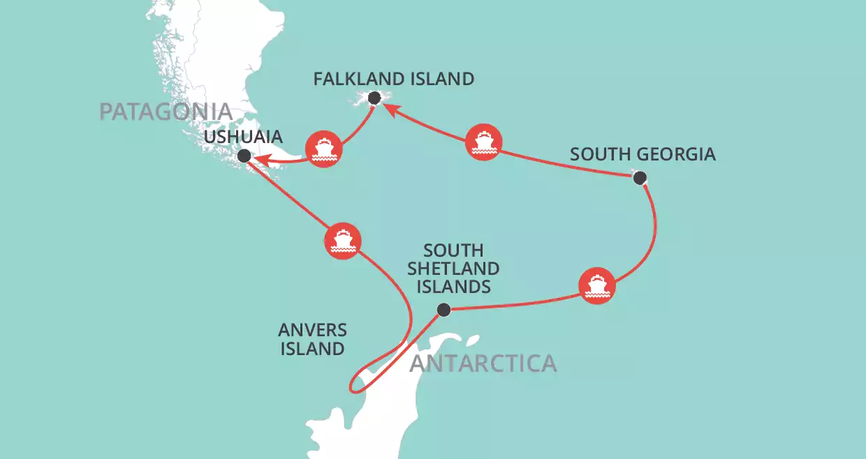 Totality in Antarctica, South Georgia & Falkland Islands map