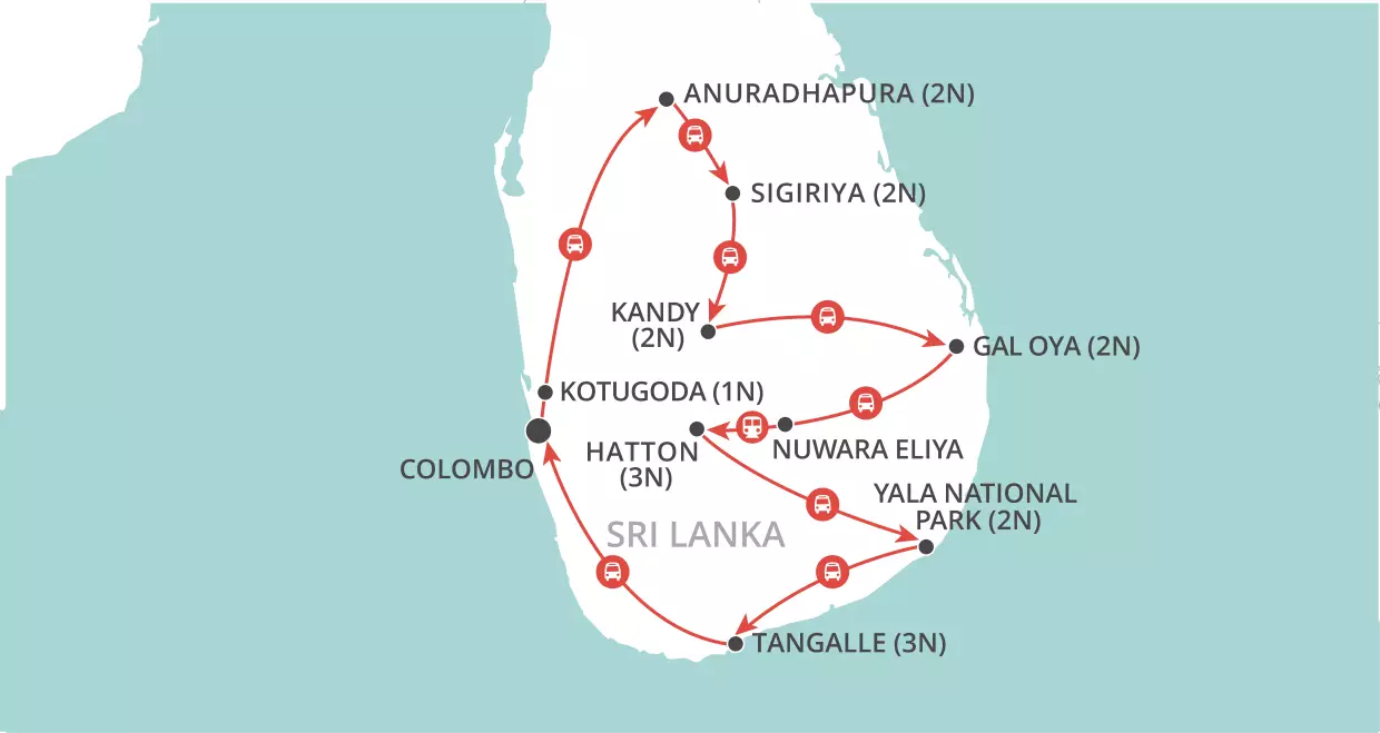 Sri Lankan Splendour Private Tour map