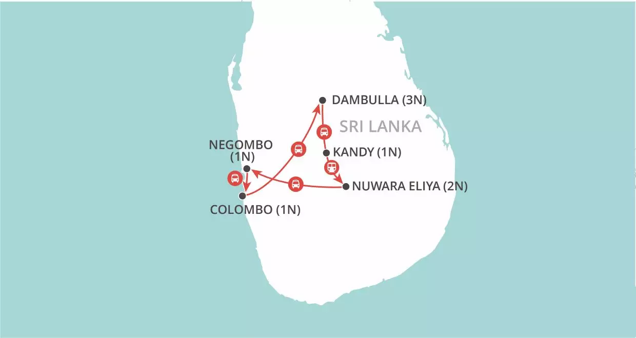 Sri Lanka Escape Private Tour map