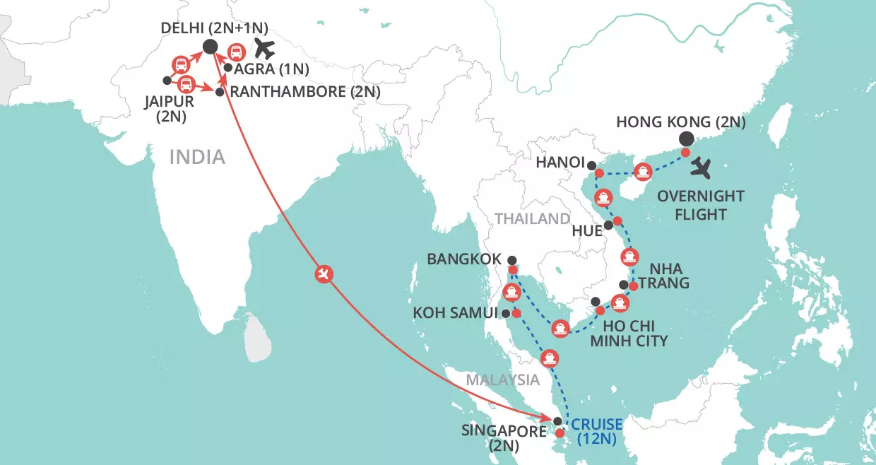 India by Land, Southeast Asia by Sea map