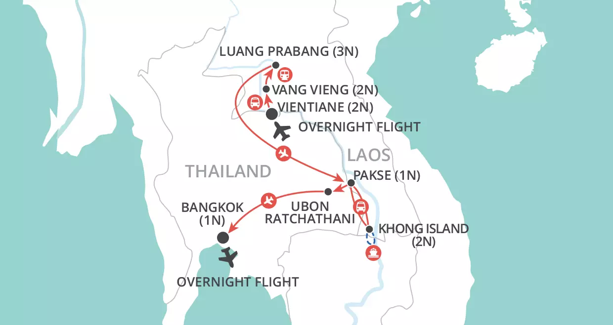 Laos: Top to Toe map