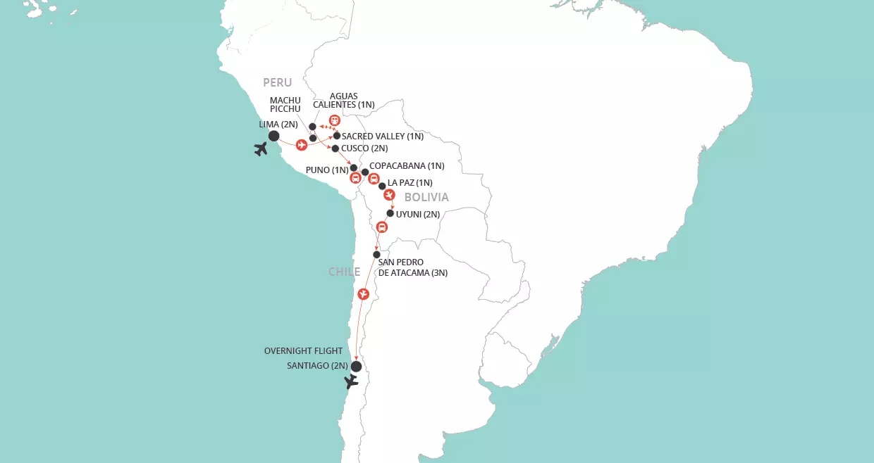 Andes to Atacama Adventure  map