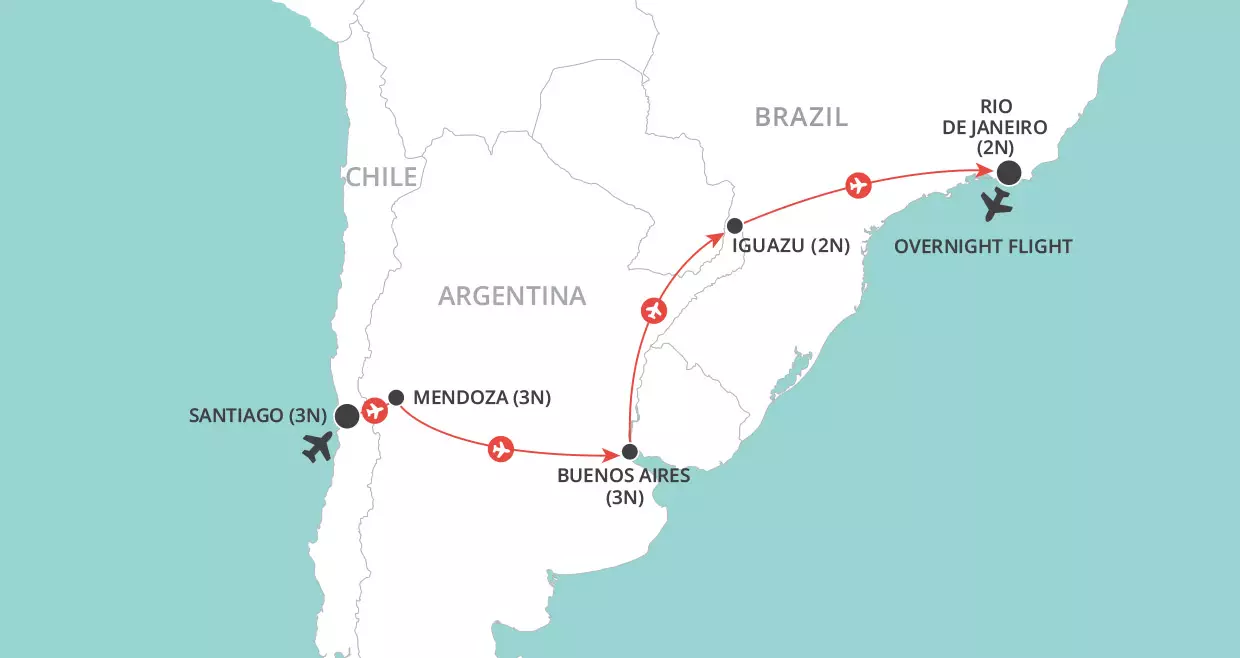 Wines & Wonders of South America  map