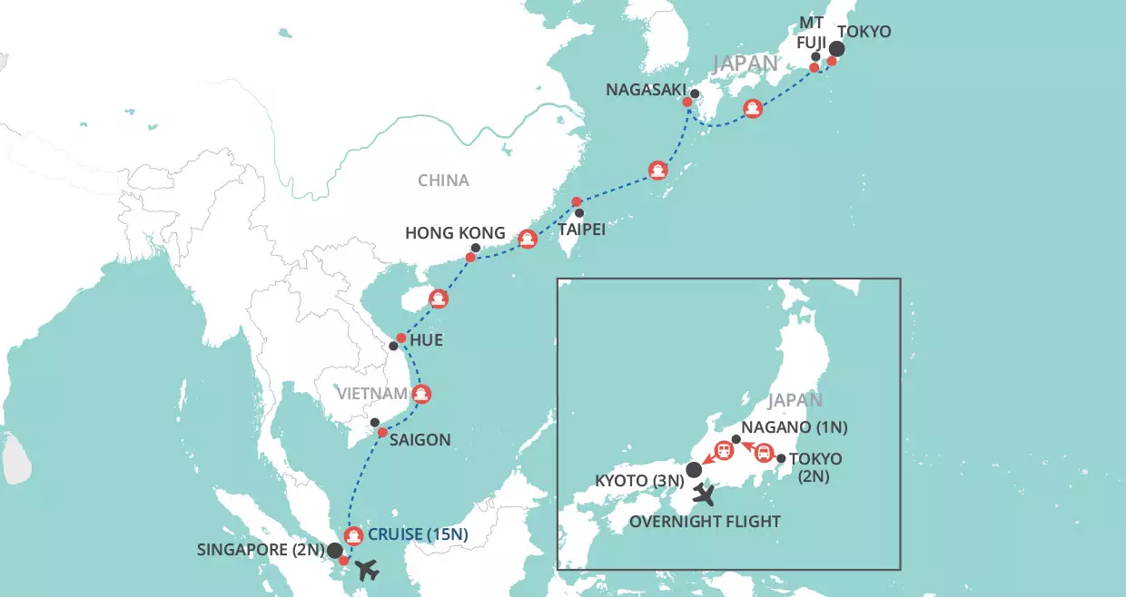 Singapore to Kyoto map