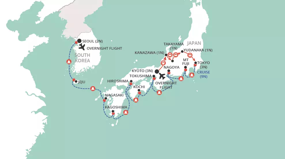 Japan & South Korea Explored map