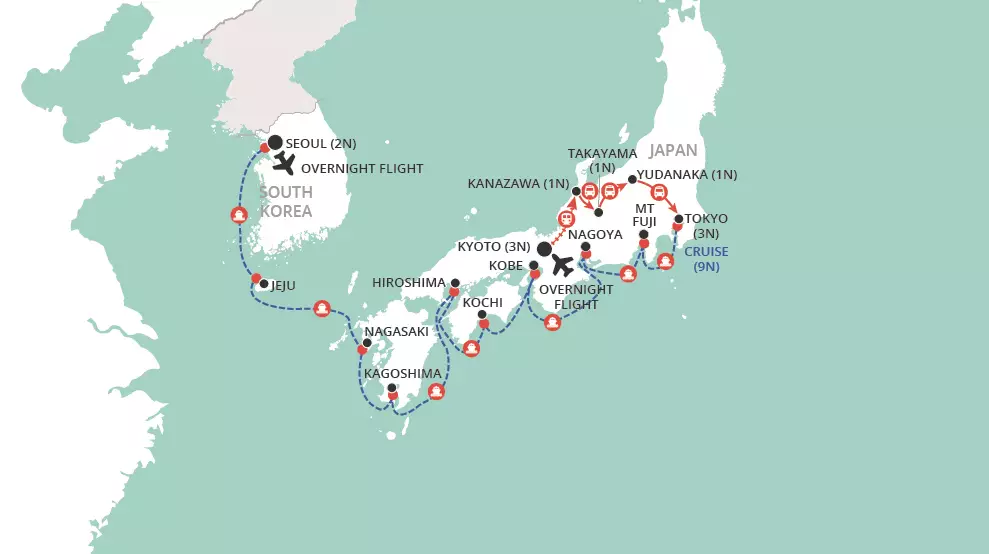 Japan & South Korea Explored map