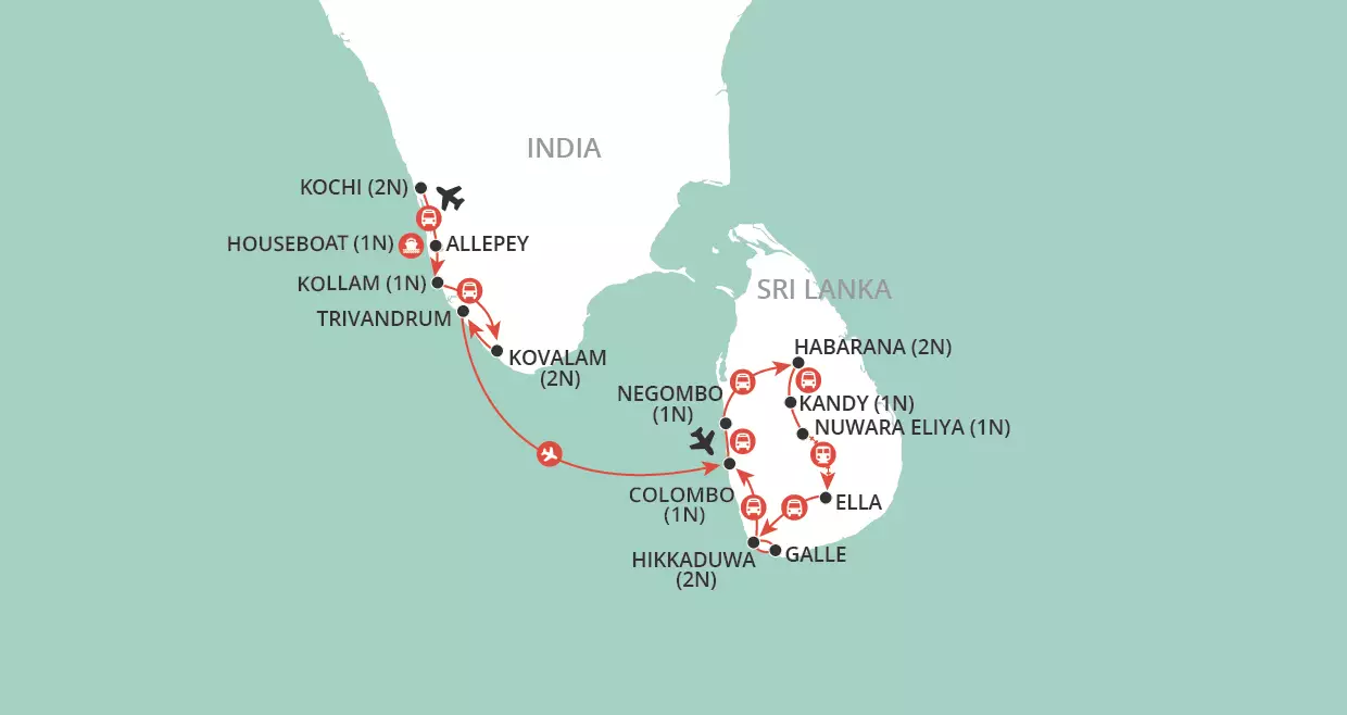 Southern India & Sri Lanka  map