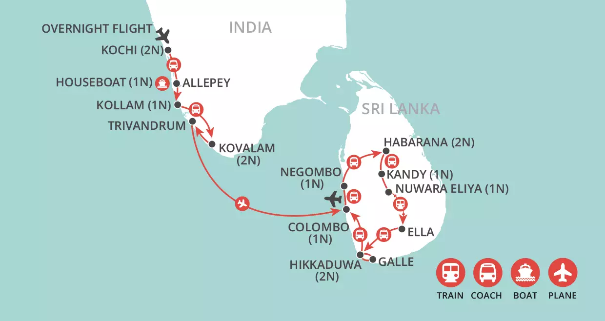 Southern India & Sri Lanka  map
