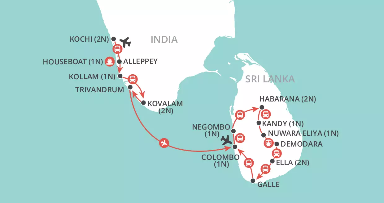 Southern India & Sri Lanka  map