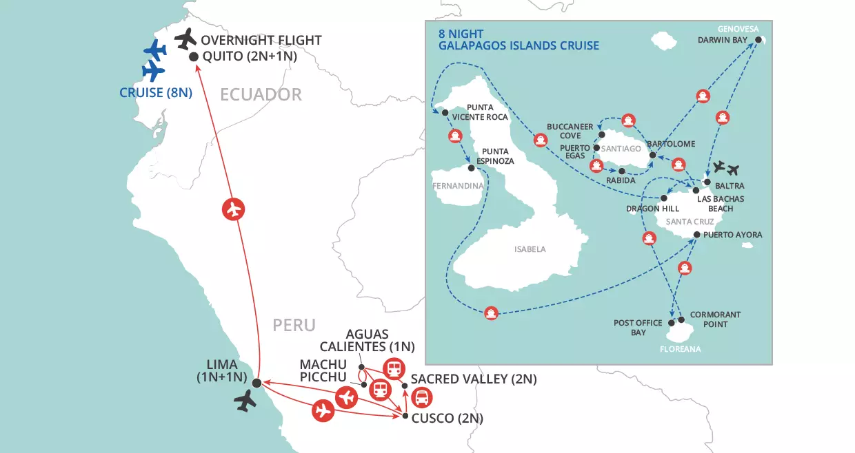 Galapagos Cruise & Machu Picchu map