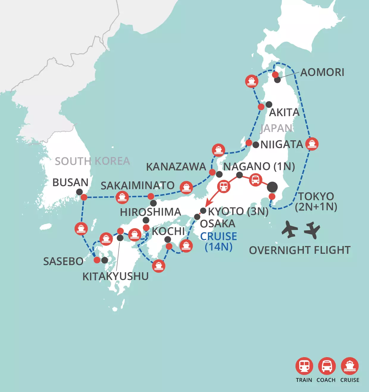 Japan by Land & Sea - D - March & April 2028 map