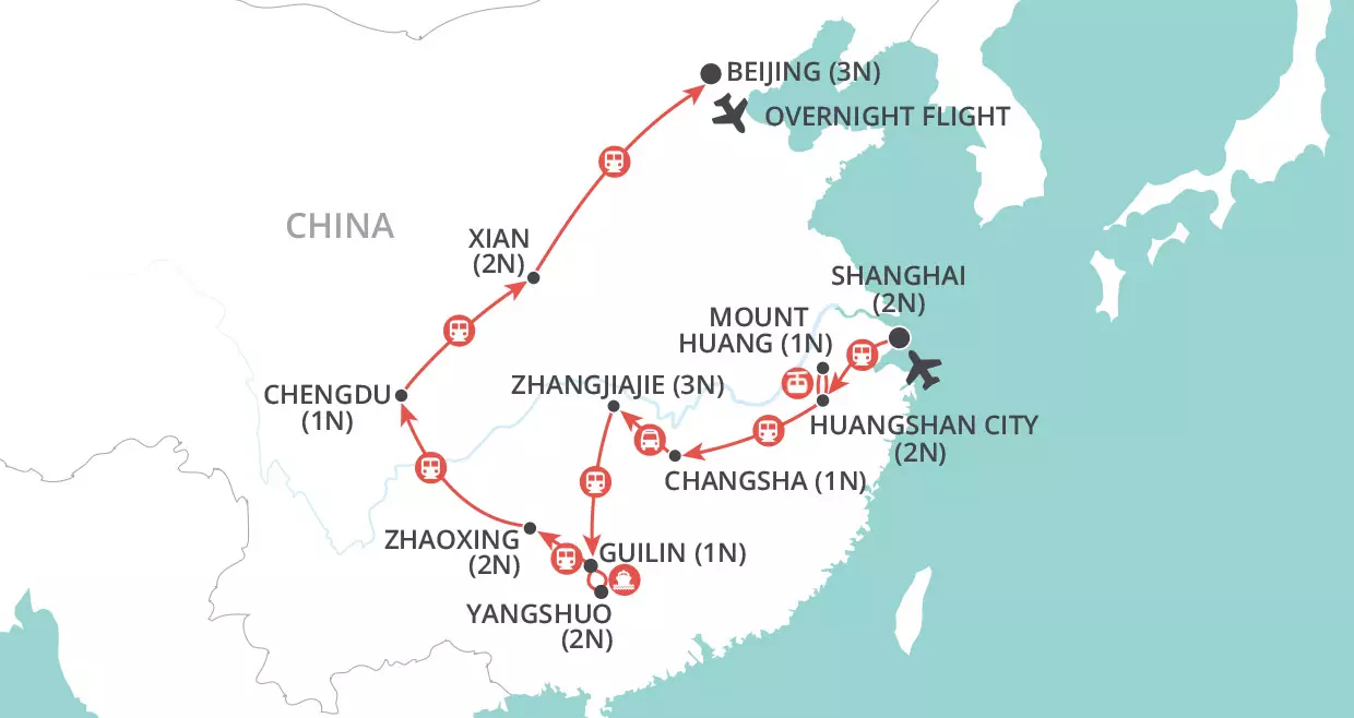 Discover China by Rail map