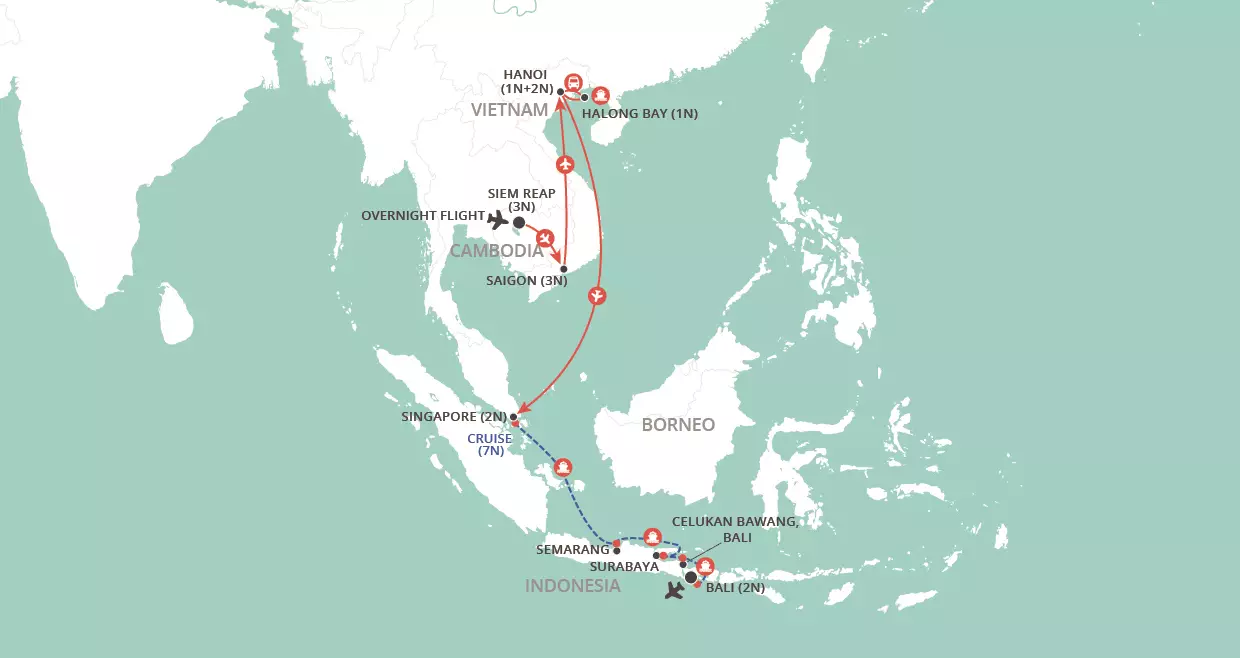 Angkor to Bali map