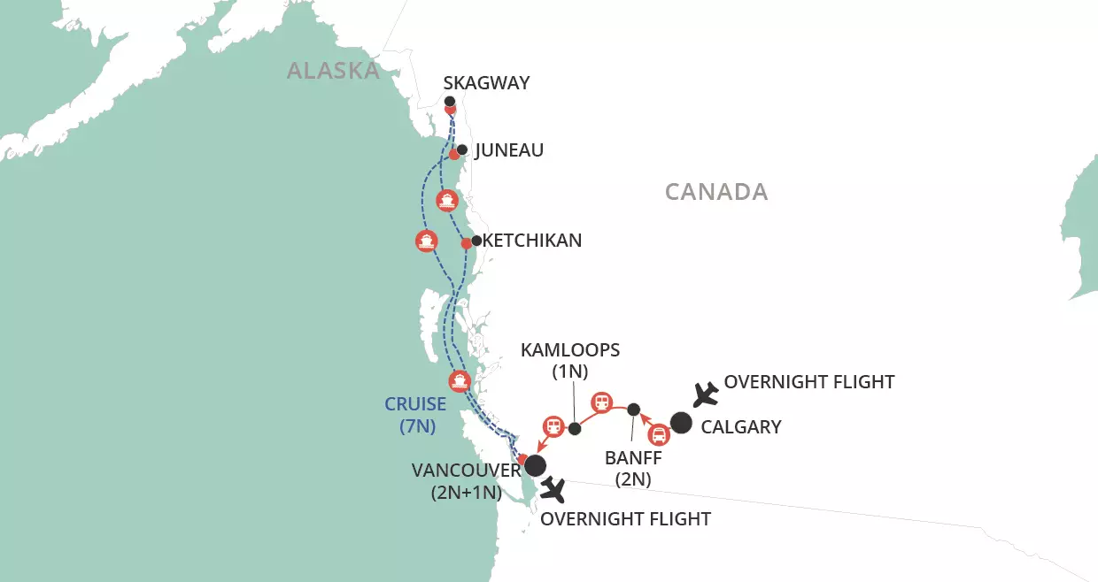 Rockies, Rail & Alaska map