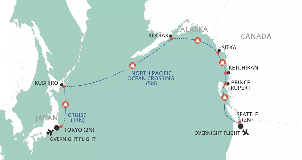 Tokyo, Alaska & Seattle map