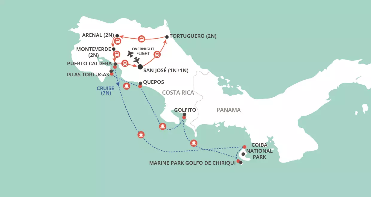 Costa Rica Tall Ship Adventure map