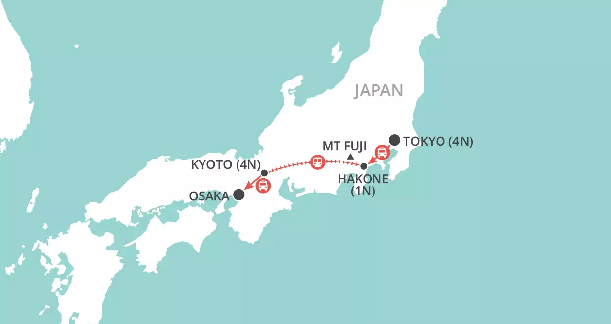Japan Highlights Private Tour map