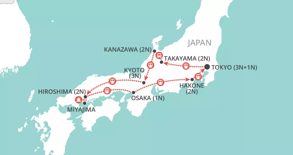 Japan Traditions Private Tour map
