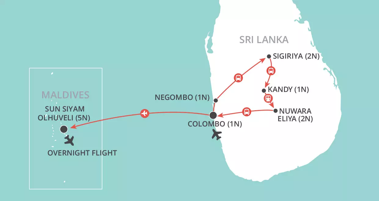 Classic Sri Lanka & Maldives Beach map