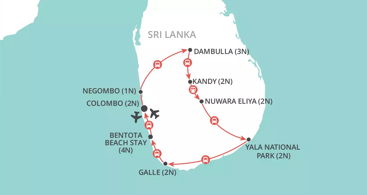 Highlights of Sri Lanka & Bentota Beach map