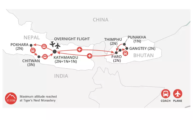 Wonders of Nepal & Bhutan map
