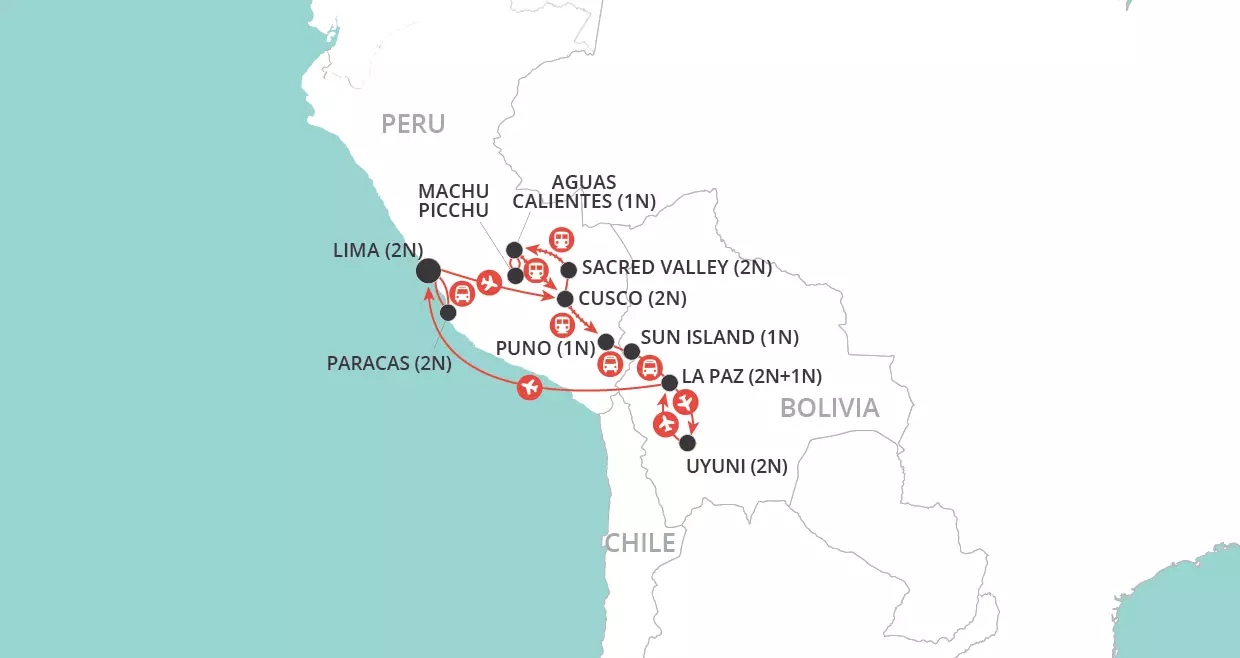 Peru & Bolivia: Treasures of the Andes map