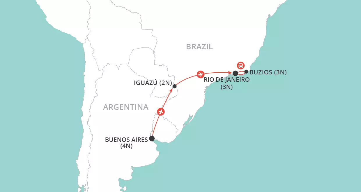 Treasures of Argentina & Brazil map