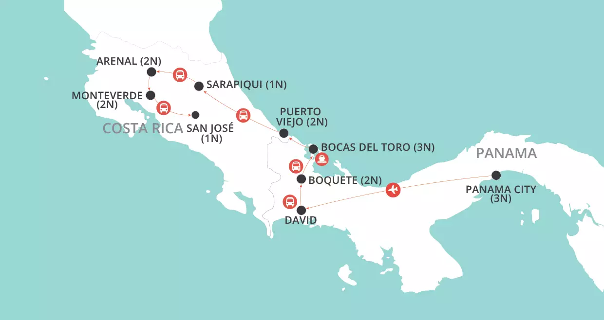 Panama & Costa Rica Discovery map