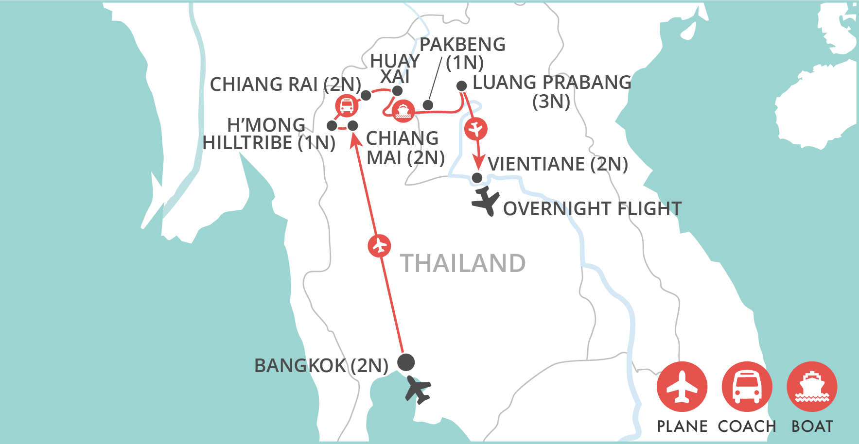 Thailand & Laos Adventure map