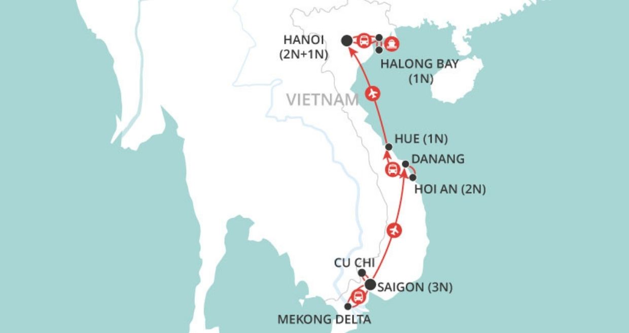 Vietnam at a Glance Private Tour map