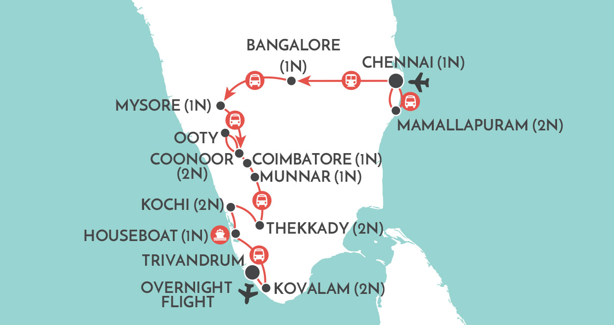 Kerala & the Southern Highlights map