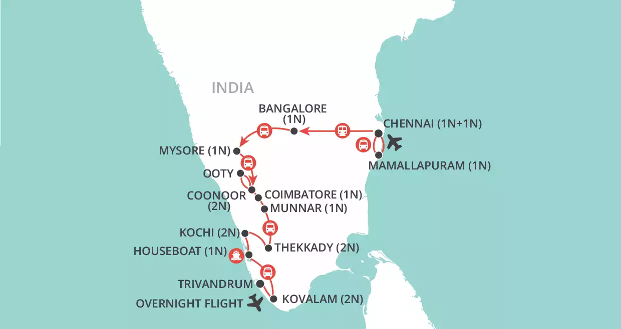 Kerala & the Southern Highlights map