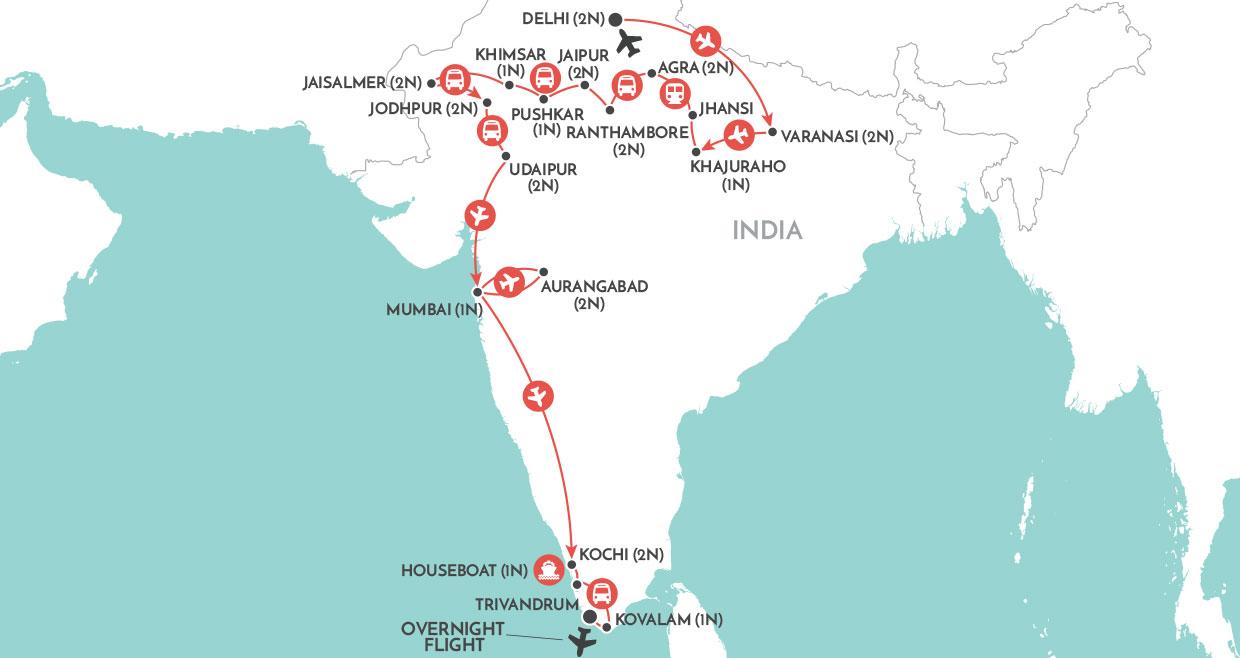 Grand Tour of India map